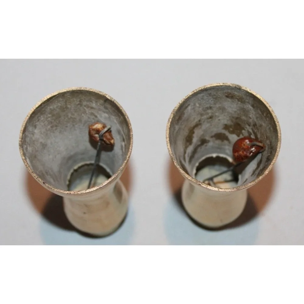 VTG brass bell candle holders of Sarna India ribbed textured MCM matching pair